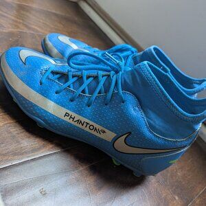 Blue Nike Phantom youth high top soccer cleats